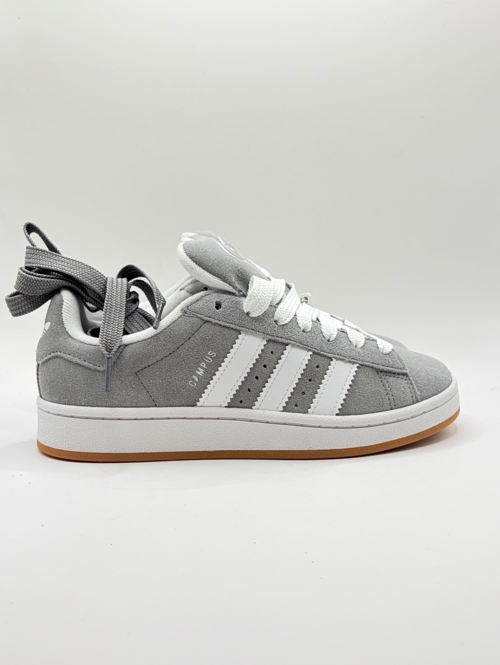 Adidas Campus 00s J Gray Suede Sneakers with White Stripes and Gum Sole, 7 Women